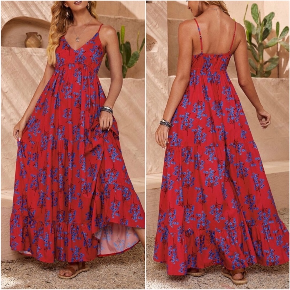 Bohemian Floral Print Cottagecore Maxi Dress - Picture 2 of 6